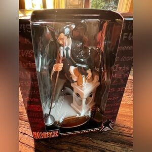 Elvis IS collectible ornamen standing with mic and hound dog on base NIB